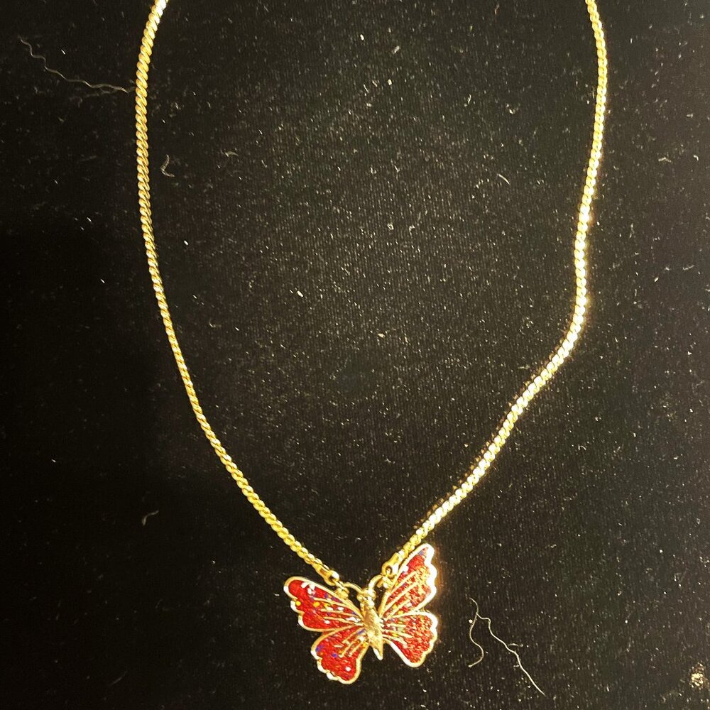 14K Gold Plated 15 Inch Chain Necklace with a Cloisone' Butterfly.  (SS415)